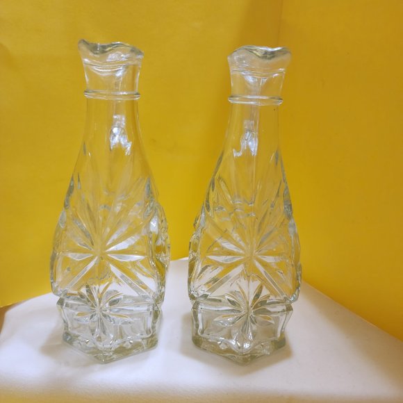 Vintage Anchor Hocking Prescut Clear Glass Star of David Cruets w/ Stoppers - Picture 4 of 10